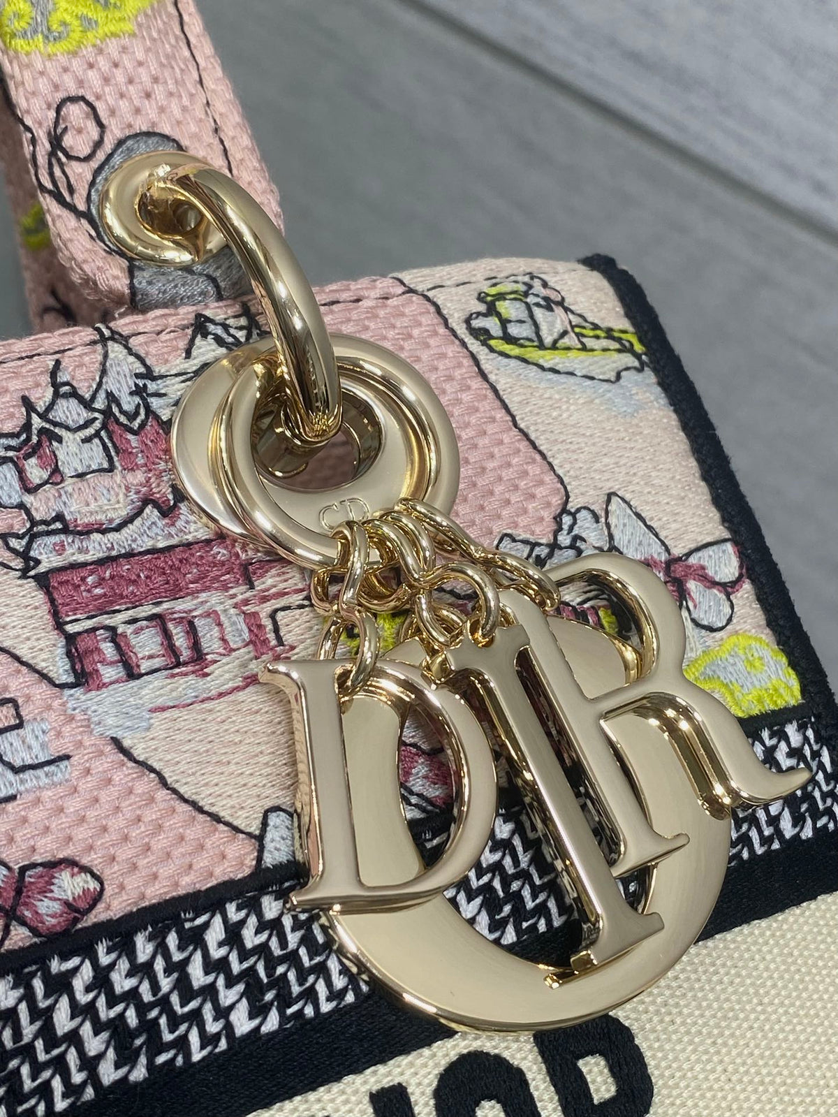 DIOR 25S SMALL LADY D-LITE BAG 24 IN PINK CANVAS  BUTTERFLY